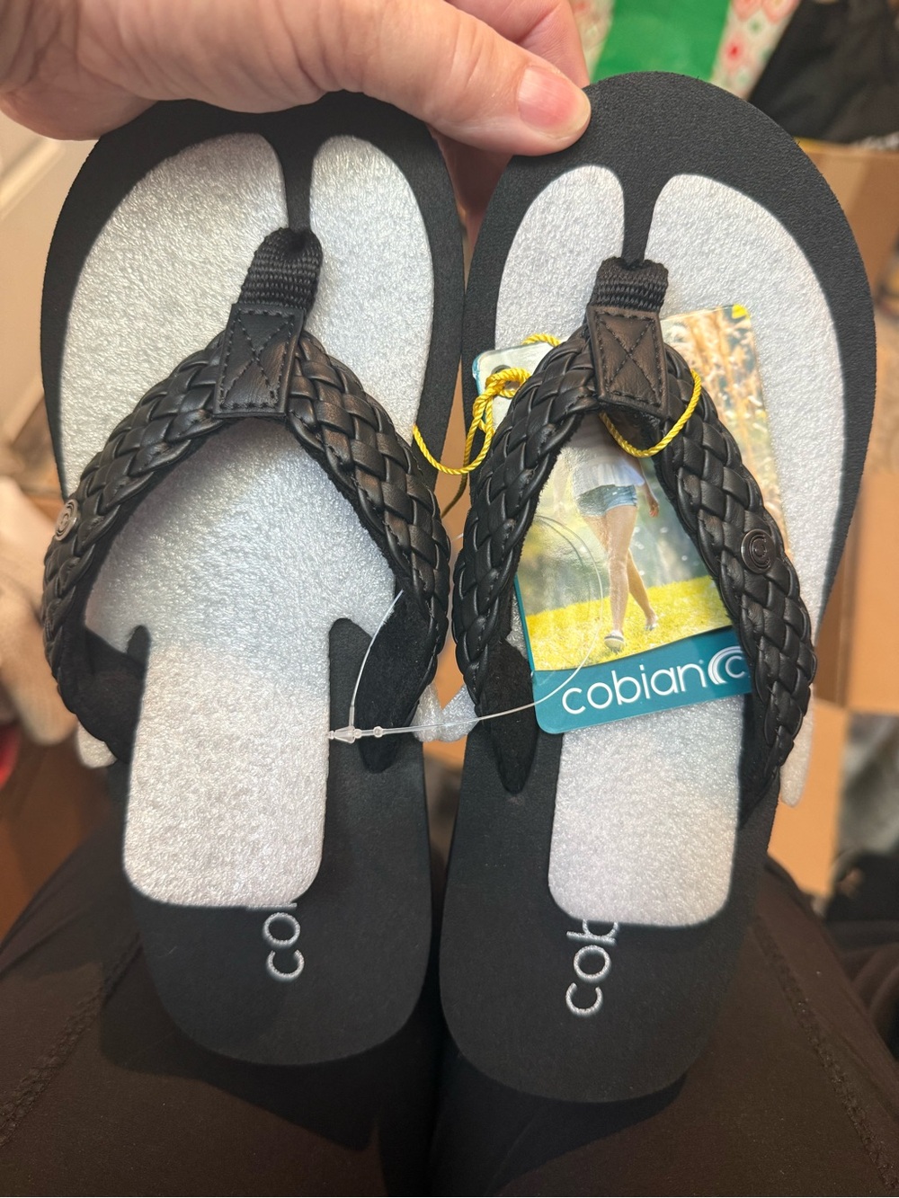 NWT SZ 6 Cobian Black Braided-Strap Flip Flops
